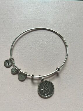 Silver Initial 'C' Charm Bangle Bracelet